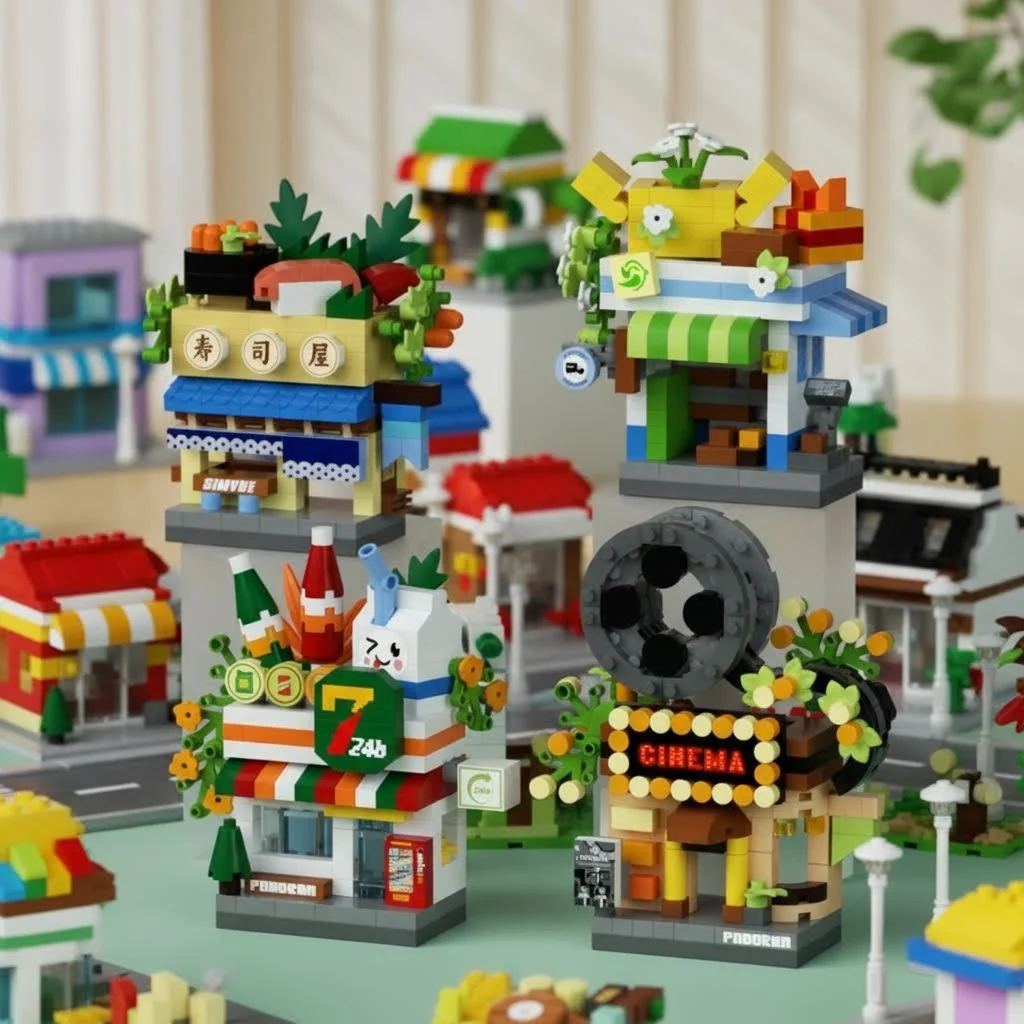 

Наборы строительных блоков MOC «Магазины еды», мини-блоки, конструктор, игрушки-кирпичики для детей, подарок на день рождения для мальчиков, декор для дома