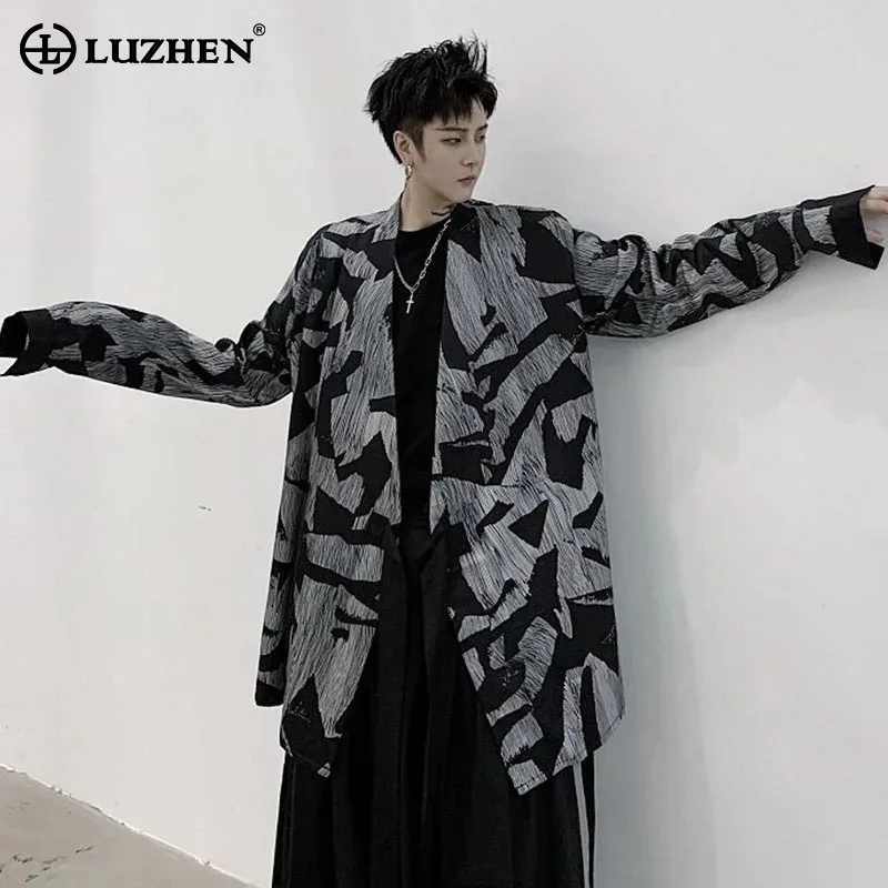 LUZHEN Spring New Geometric Pattern Printed Loose Cross 2026 Ribbon Placket Shirt Coat Men's Fashion Handsome Male Jacket JY8438