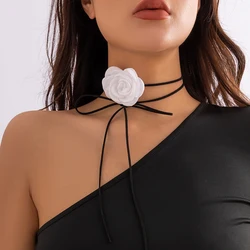 Romantic Big Rose Flower Necklace for Women Ladies Korean Fashion Long Lace Up Rope Chain Choker Y2K Accessories on Neck Jewelry