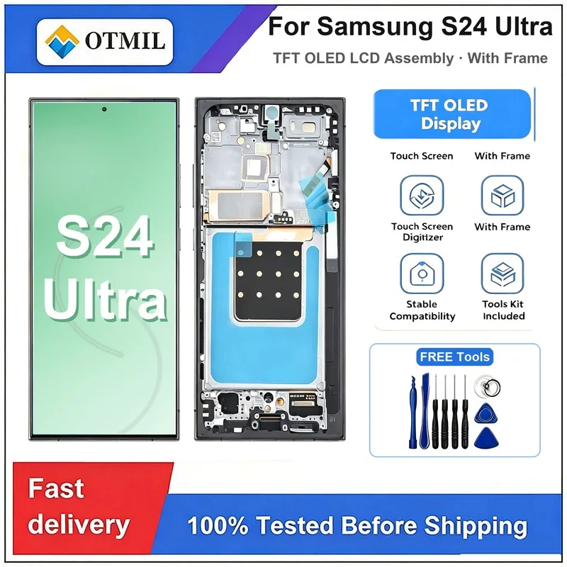 OLED TFT Display For Samsung S24 Ultra LCD SM-S928B SM-S928B/DS S928U LCD Display Touch Screen With Frame Assembly Replacement