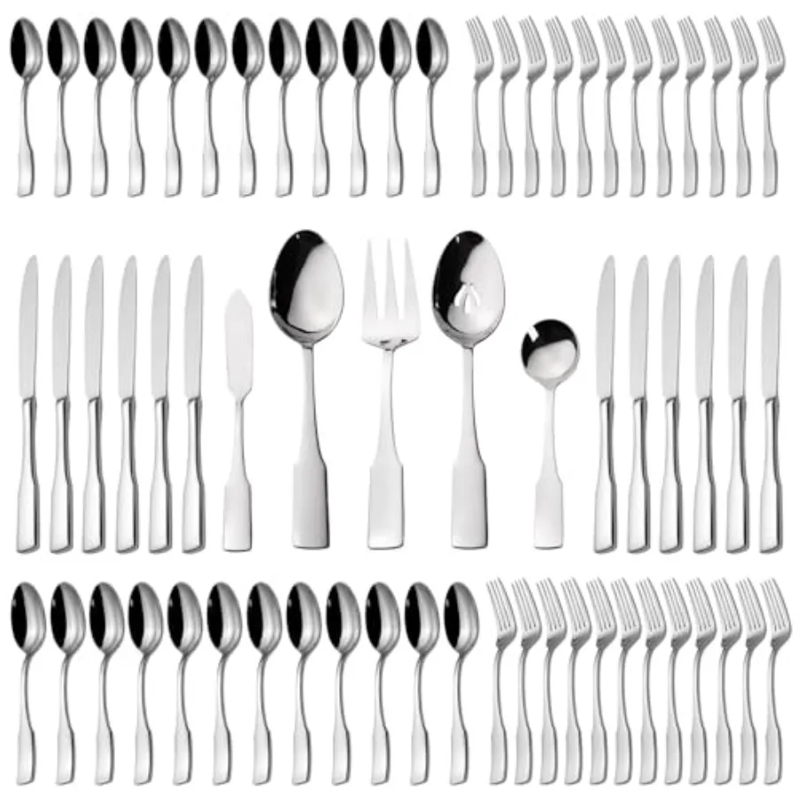 

Набор столовых приборов Kate из 65 предметов с сервировочным набором для 12 персон, из нержавеющей стали, с зеркальной полировкой, пригоден для мытья в посудомоечной машине