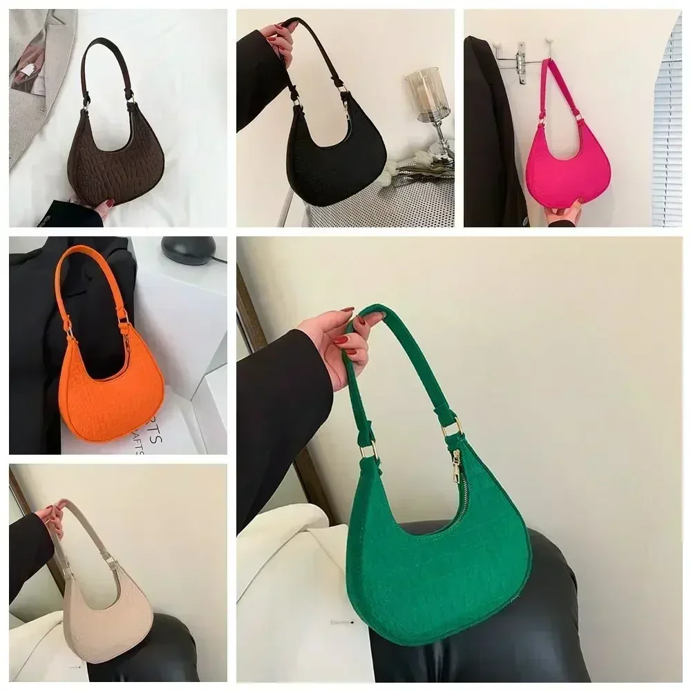 Bolso para las axilas SN15, bolsa de hombro de Color sólido, media luna, tela estampada, estilo coreano, combina con todo