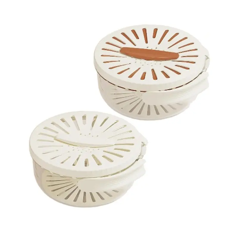 

A84X-2Pcs Двухслойная складная корзина-дуршлаг для мытья фруктов и овощей с крышкой и ручкой