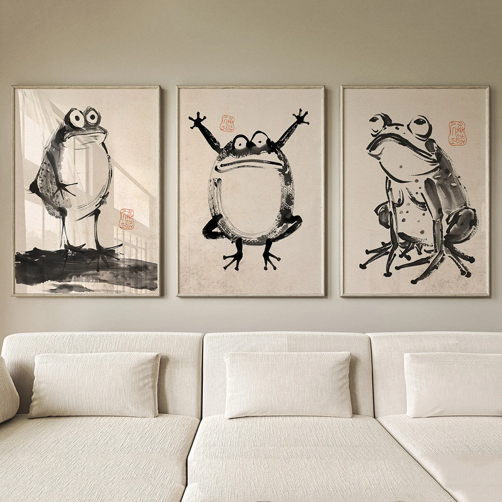 Japanese Cute Abstract Vintage Frog Poster Ukiyo-e Frog Print Japanese Wall Art Room Living Room Painting Room Decoration Poster