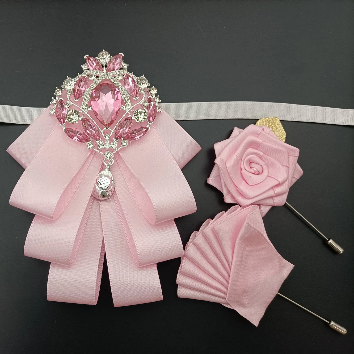 

Original Design Luxury Rhinestone Bow for Men's Business Banquet Suit Shirt Wedding Accessories 3-Piece Set Handmade Jewelry