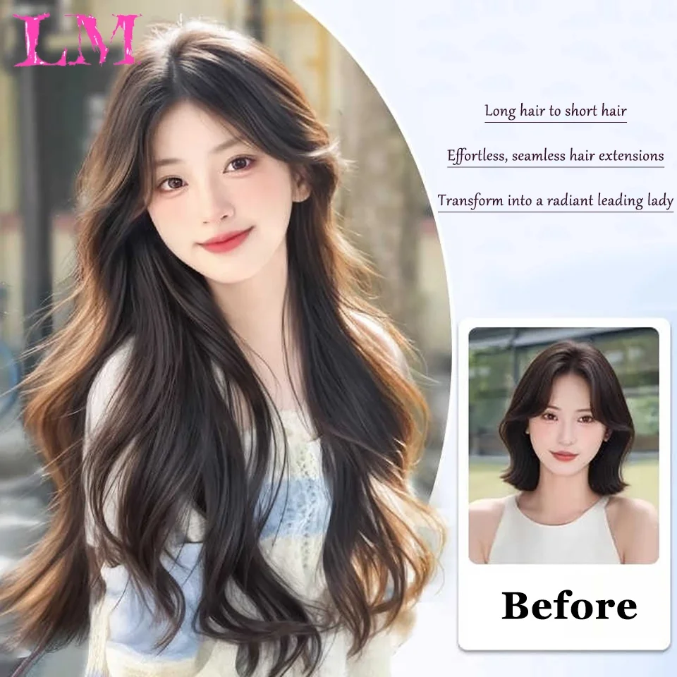 LM  Synthetic Long Wavy V-shaped Clip In Hair Extensions 16''/20''/24''/28'' Clip On Hair Extensions For Women Hair Accessories