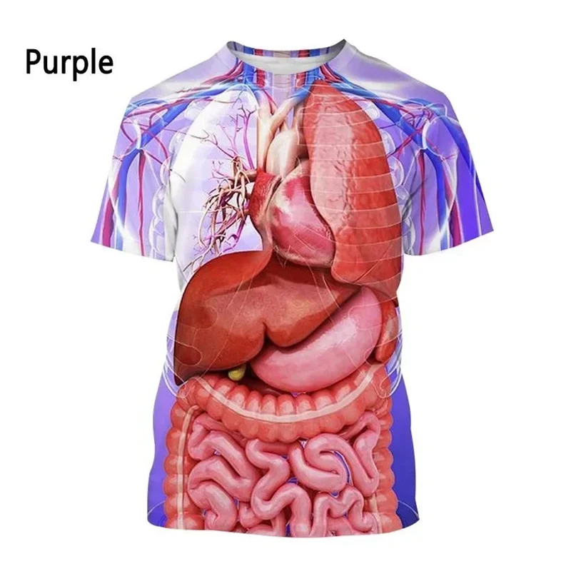 Human Organs Bones Pattern T-Shirt For Men Personality 3D Printed Tees Summer Casual Short Sleeve Loose T Shirts Round Neck Tops