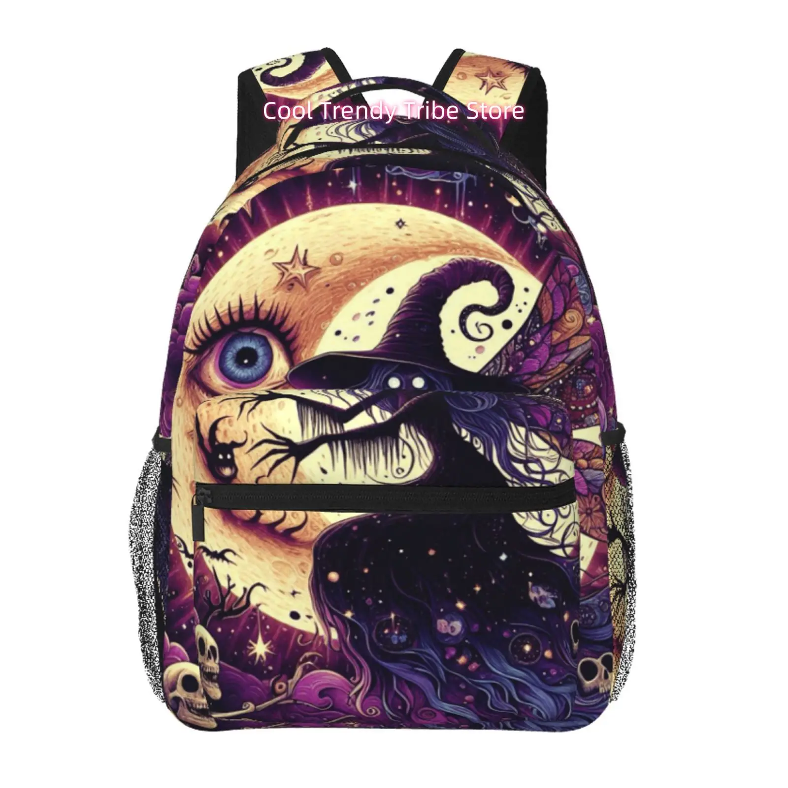 Witch Eye Starry Butterfly Print Backpack with Adjustable Oxford Cloth Strap - Lightweight Zipper Closure Daypack Suitable for,