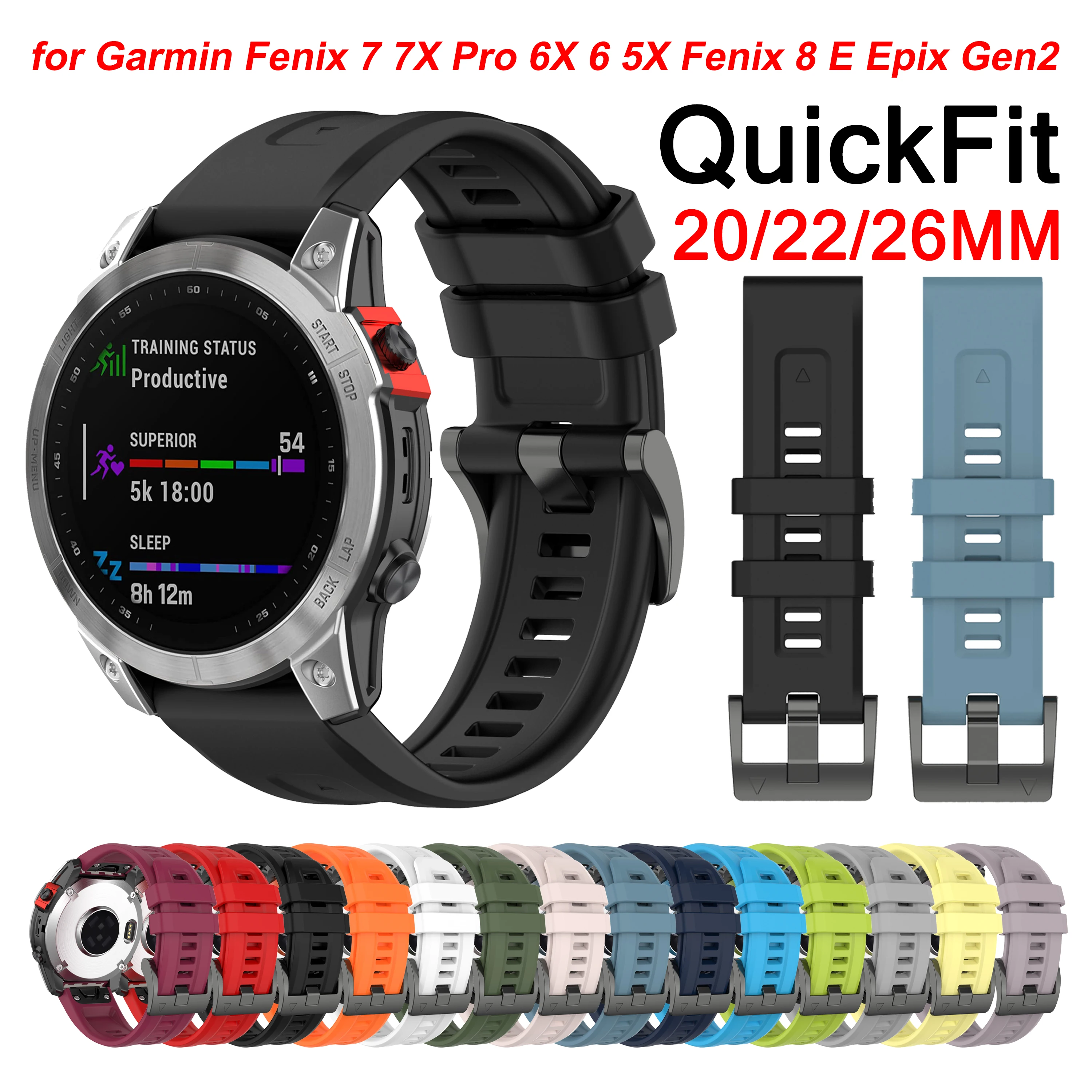 

20 22 26MM Silicone Strap For Garmin Fenix 7X 7Pro 6X 6S 5X Epix Gen2 965 955 Watch Band Bracelet for Fenix 8 47mm 51mm Enduro 3