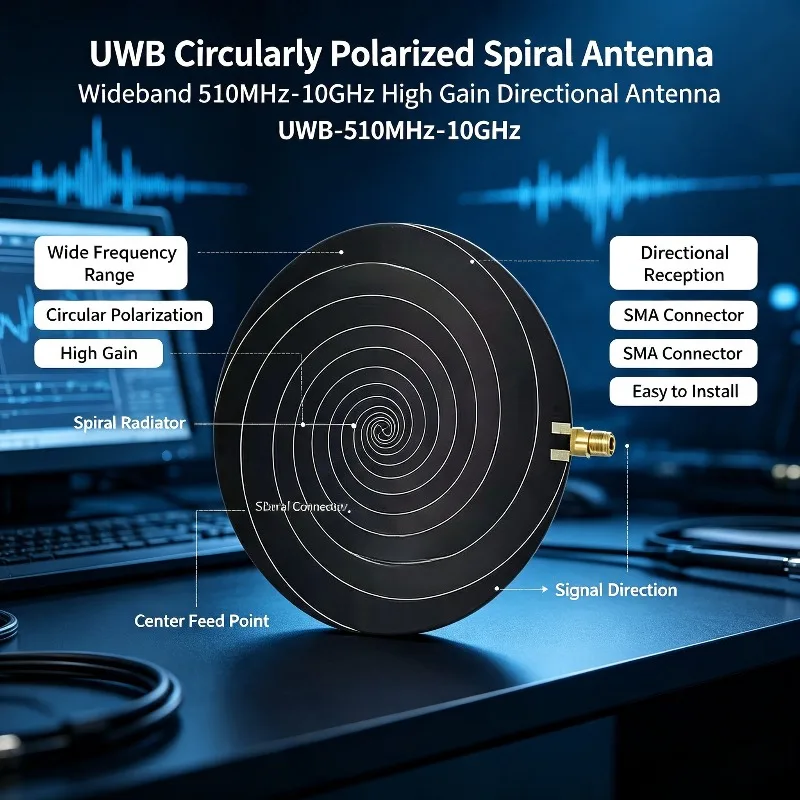 0.51-10 GHz ultra-wideband circular polarization antenna, isometric helical antenna left and right circular polarization