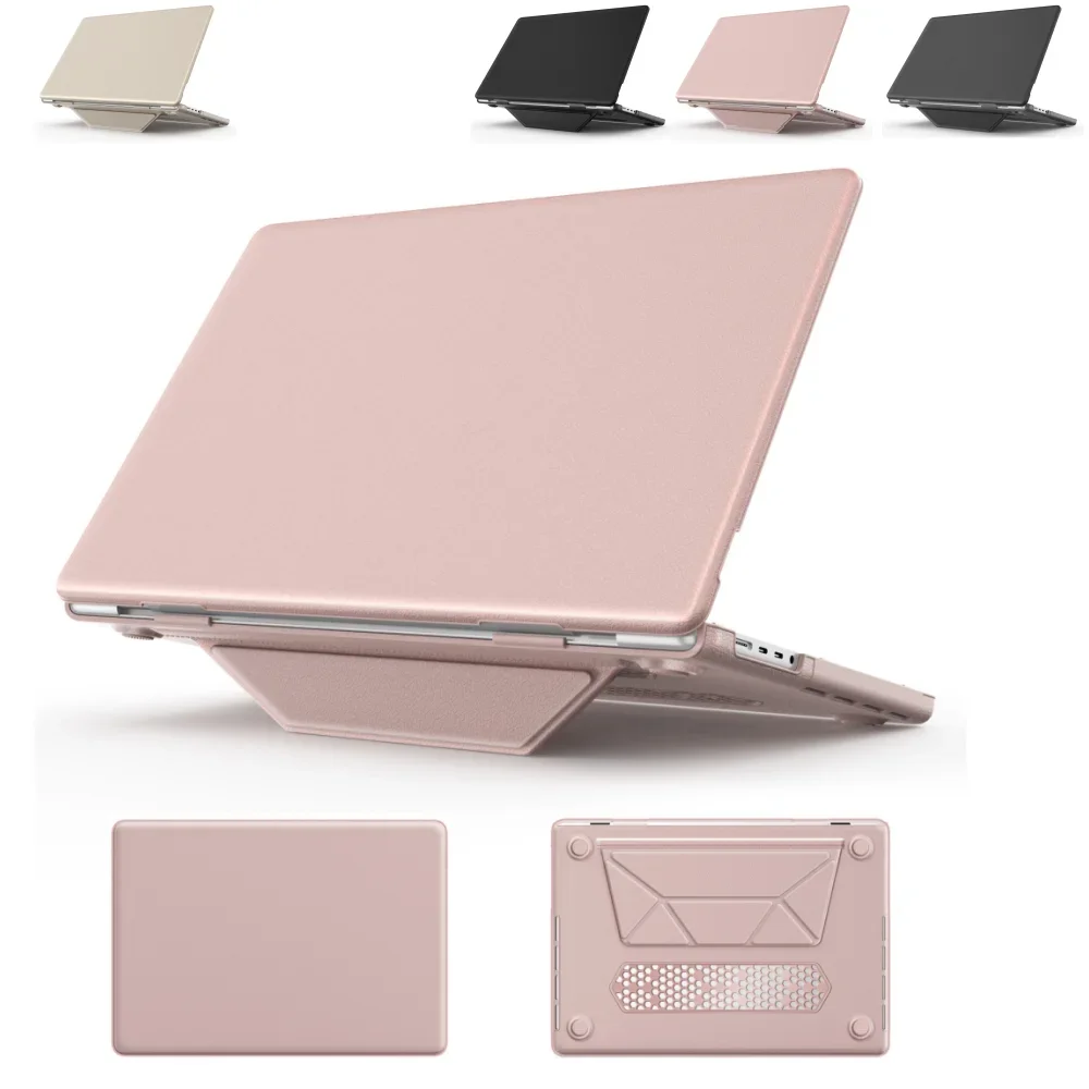 Synthetic Leather Case for Mac Book Air 13 13.6 15 PC Material Cover for Macbook Pro 13 14 16 Bottom with Vents & Magnetic Stand