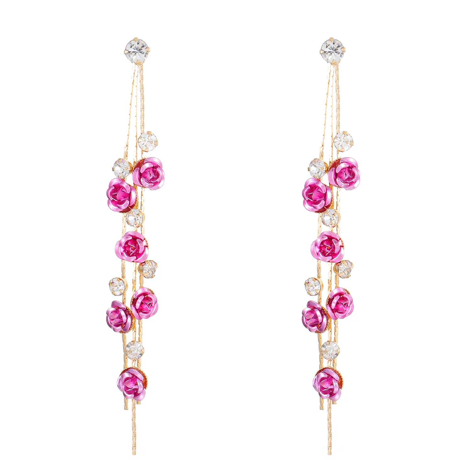 Korean Fashion Rose Blossom Flower Earrings For Women Jewelry 2026 Trending Women\'s French Long Crystal Tassel Earrings 2Z40