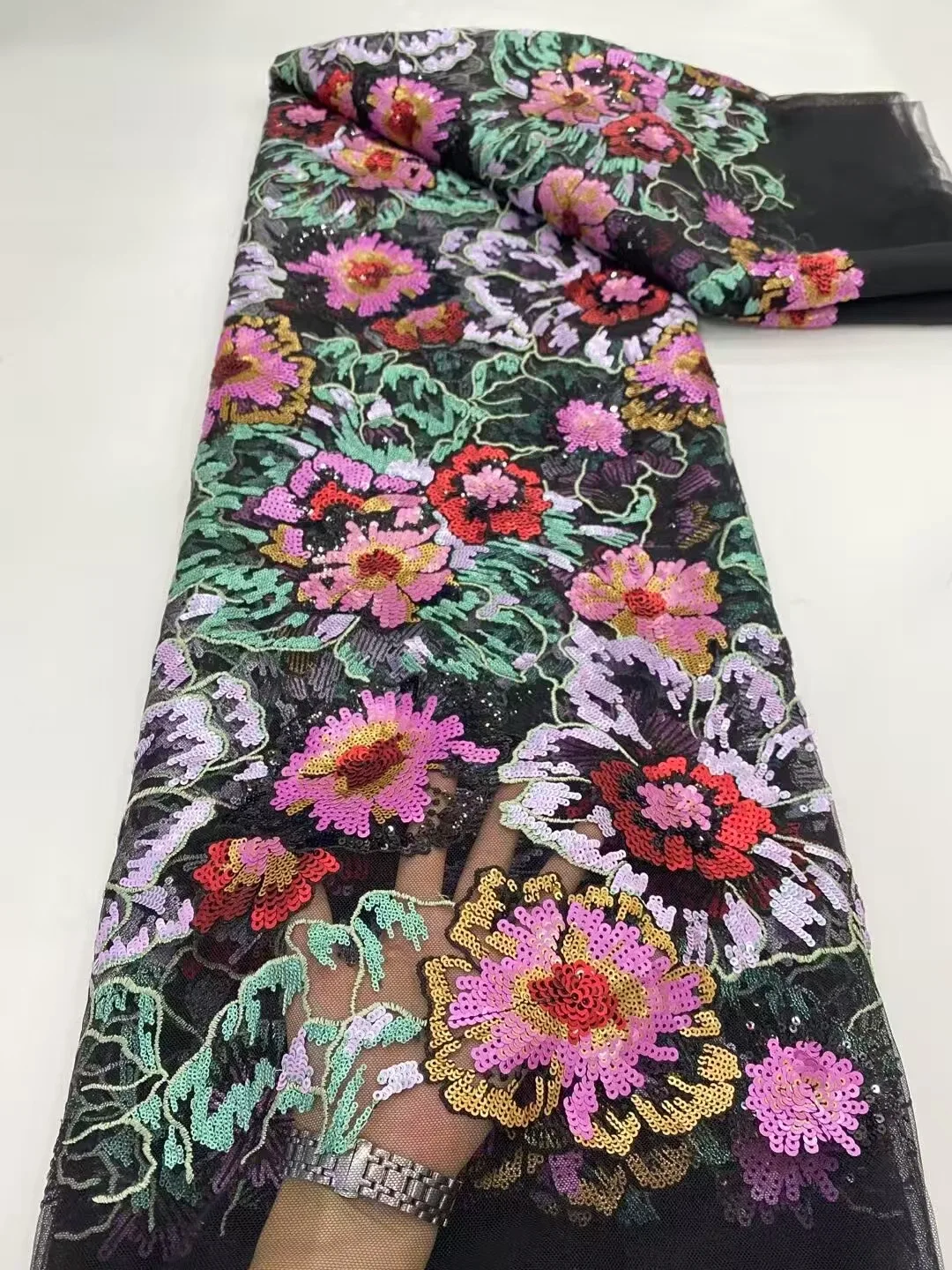 

2025 High-Quality African Nigerian Tulle Lace Fabric 3DSequins Embroidery French Guipure Wedding Party Dress Beaded 5Yards jy453