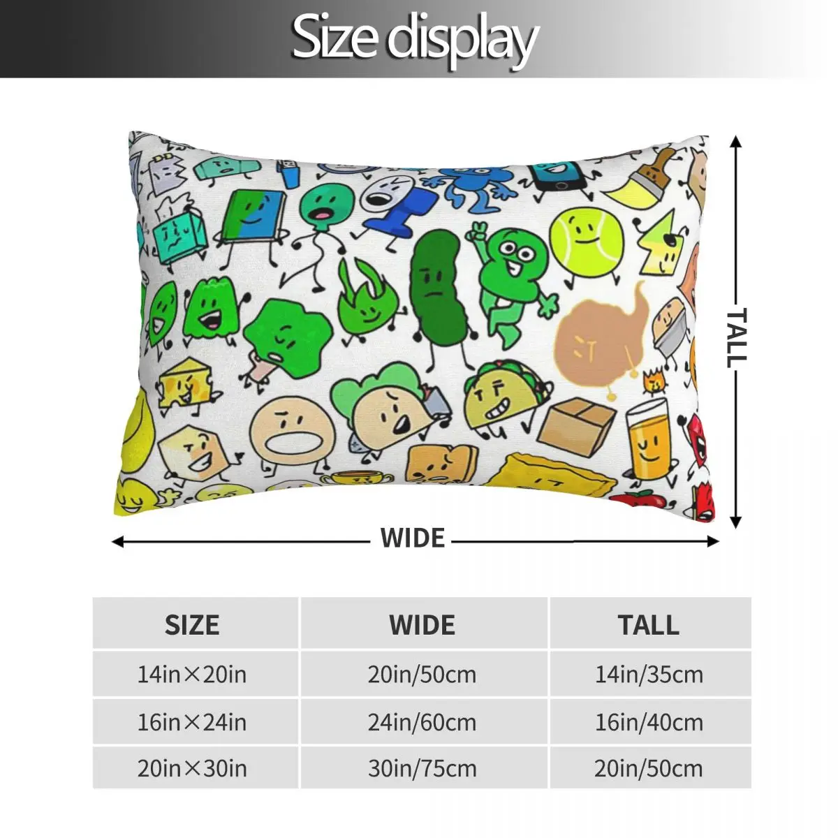 BFDI Inanimate Insanity All Characters Transparent Rectangle Pillowcase Cushion Cover Bedroom Bed Home Comfort Throw Pillow