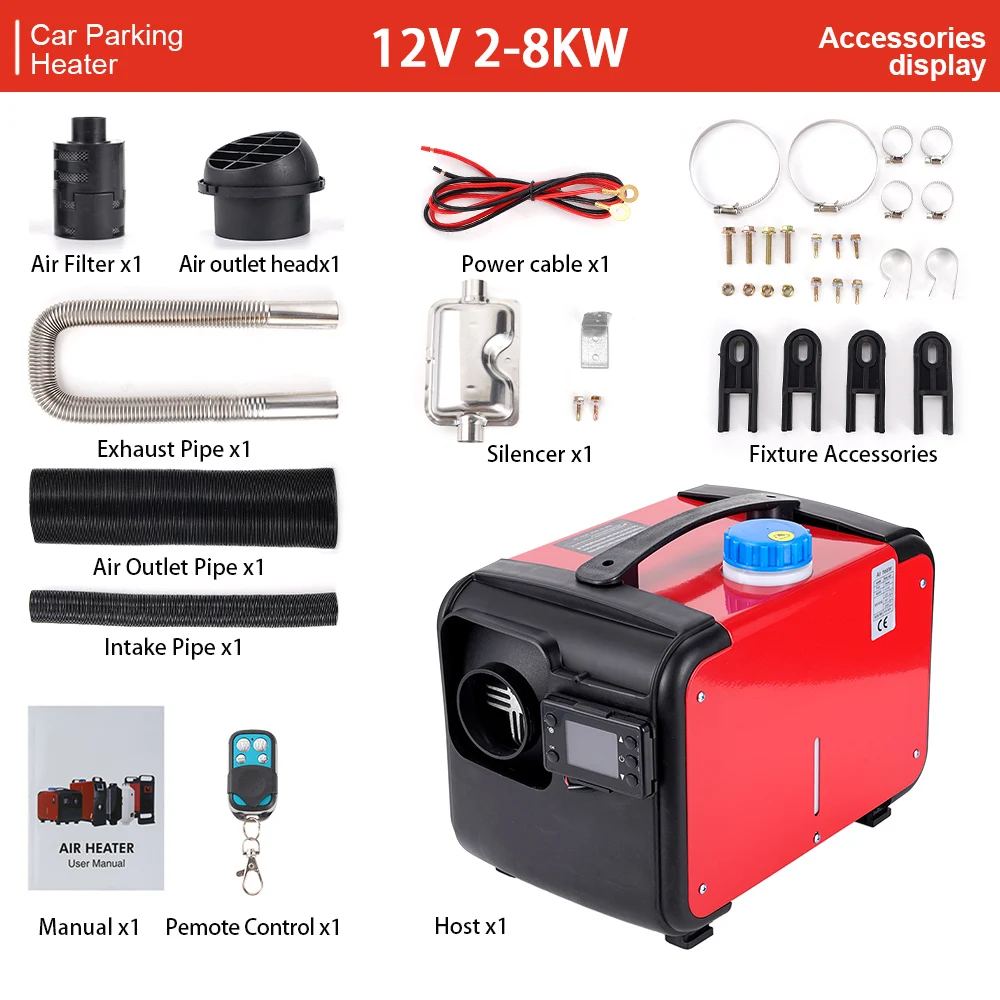Tất Cả Trong Một 5-8KW Không Khí Kẻ Lằn Chìm Máy 12V Một Lỗ Cho Xe Tải Nhà Thuyền Xe Buýt + Màn Hình LCD Chìa Khóa công Tắc + Tiếng Anh Từ Xa