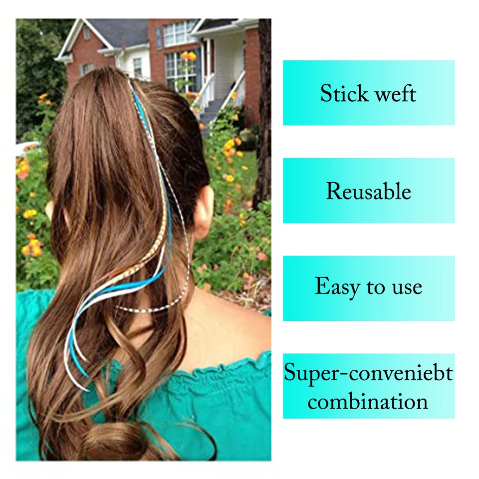 LISI GIRL 10 piezas de extensión de plumas, cabello falso con punta I, arcoíris, sintético de 16 pulgadas 3