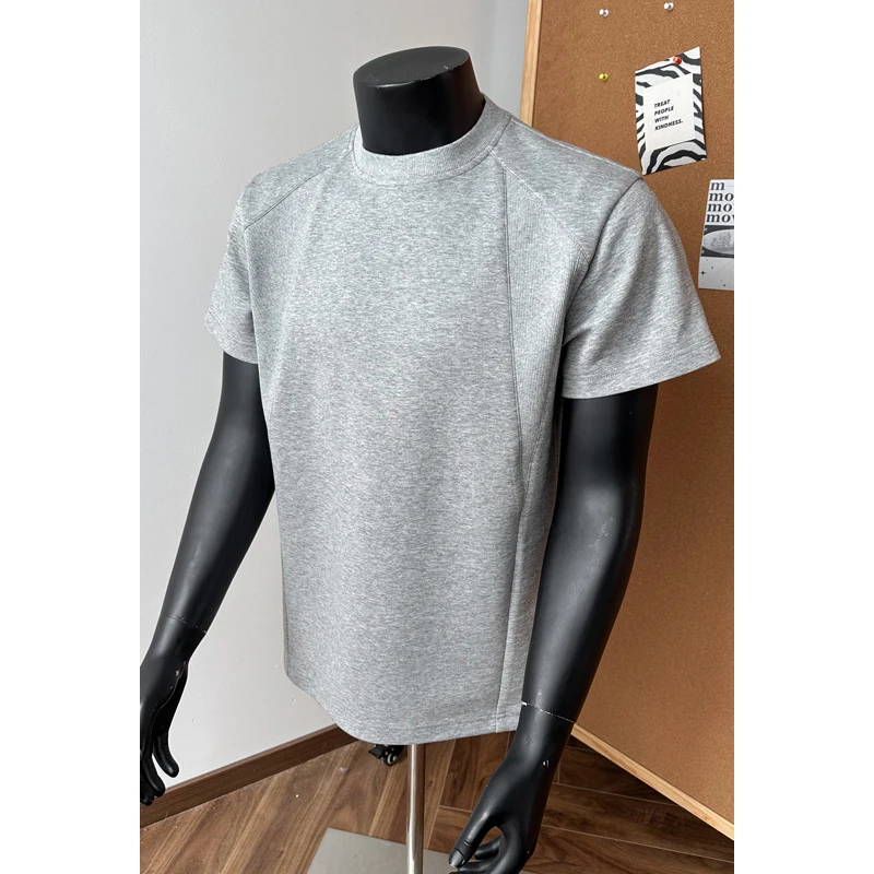

Front Shoulder Short Sleeved T-shirt for Men's Summer Wear, Inner Top, Slim Fit Small Collar T-shirt, Base Shirt