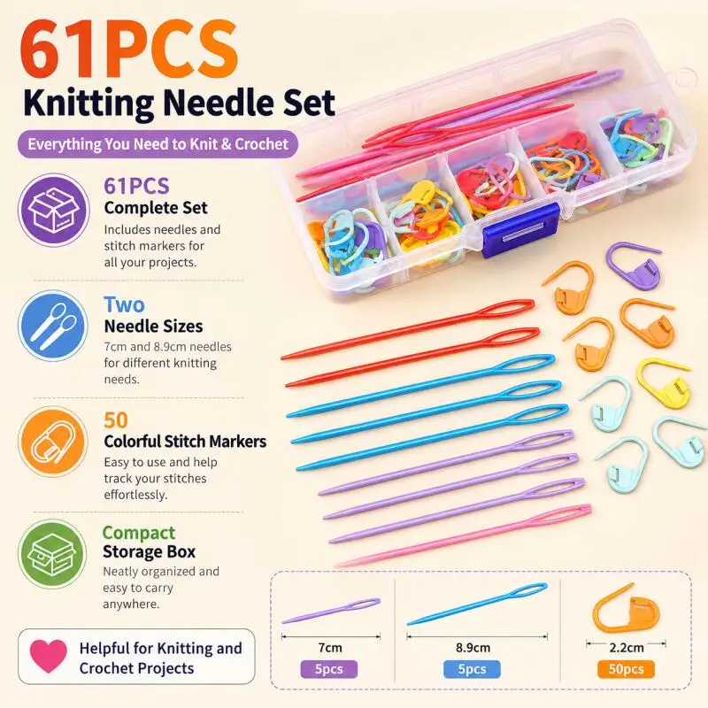 1-10 Boxen 61 Stück Farblich sortierte Kunststoff-Harz-Maschenmarkierer Häkel- und Stricknadel-Set DIY Näh- und Webwerkzeug-Kit – Detail 4