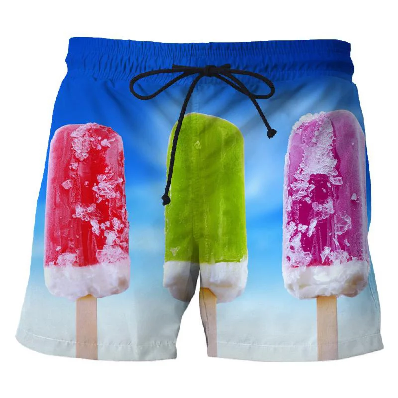 Short de plage imprimé crème glacée en 3D pour hommes, maillots de bain de sports de plein air cool, pantalons courts décontractés pour enfants, motif Popsicle, été