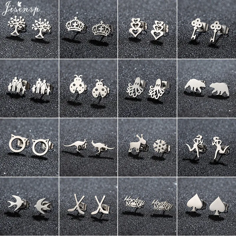 Animal Small Earings Fashion Jewelry Bear Swallow Kangaroo Octopus Kitty Stud Earrings for Women Girls BFF Daily Accessories