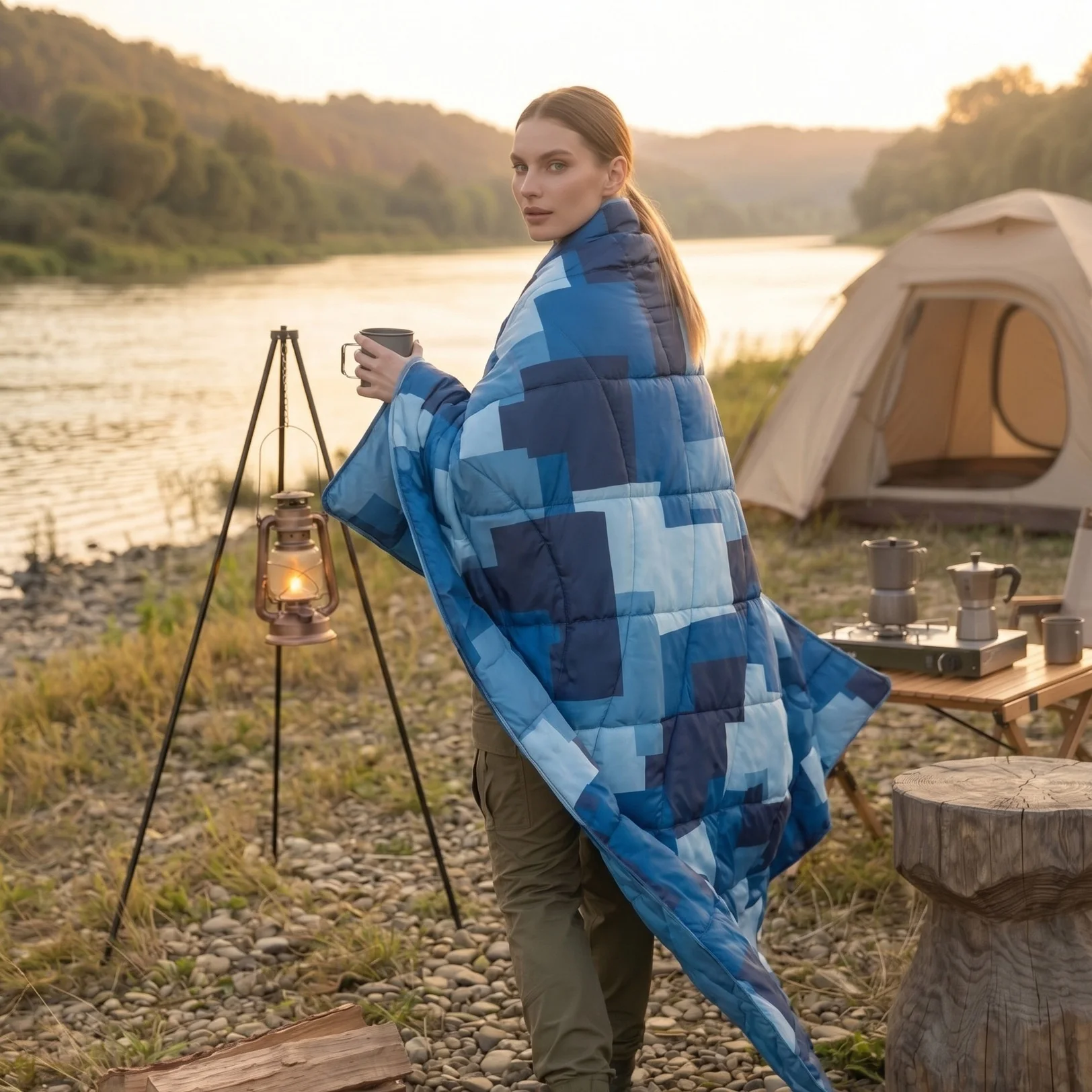 Ultralight Camping Blanket Packable Down Alternative Puffy Printed Wearable Blanket Weatherproof Quilt for Outdoor (79