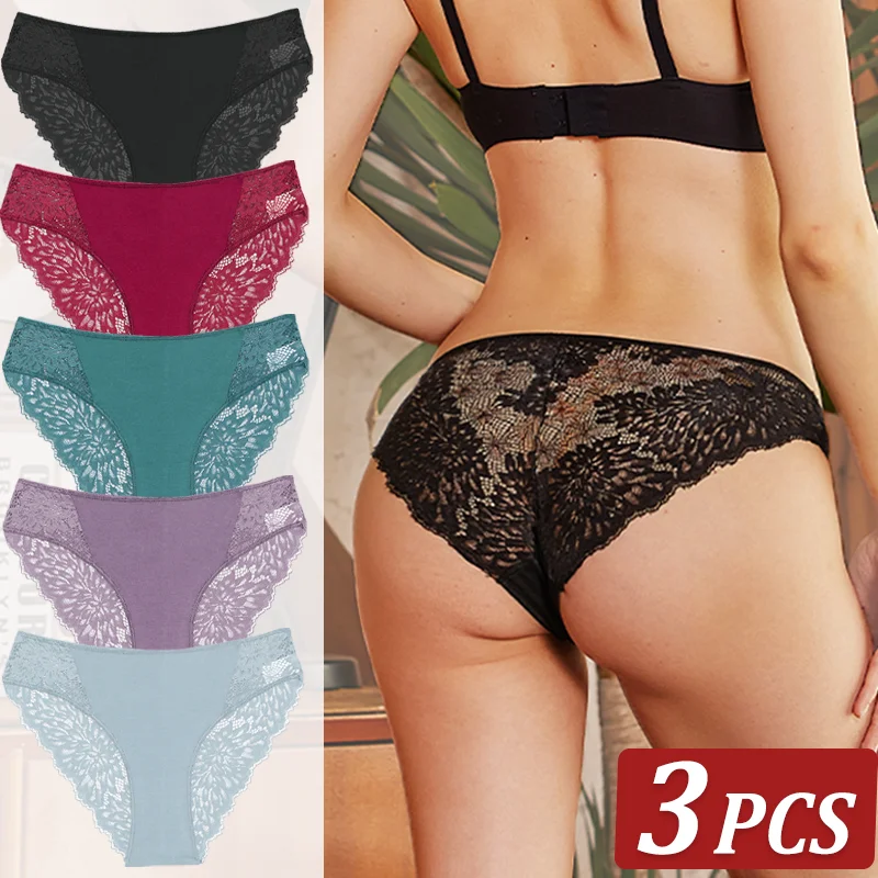 

3Pcs/set Lace Panties Women S-XL Low-Rise Briefs Sexy Ladies Underwear Trendy Floral Underpants Soft Female Panty Lingerie New