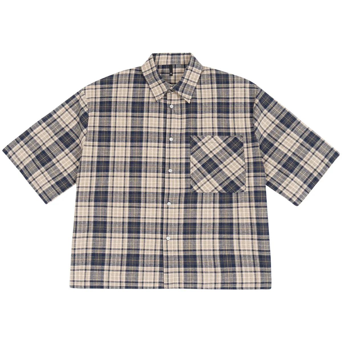 Men's clothing High quality loose popular short grids shirt casual fashion cardigan button short sleeve shirt