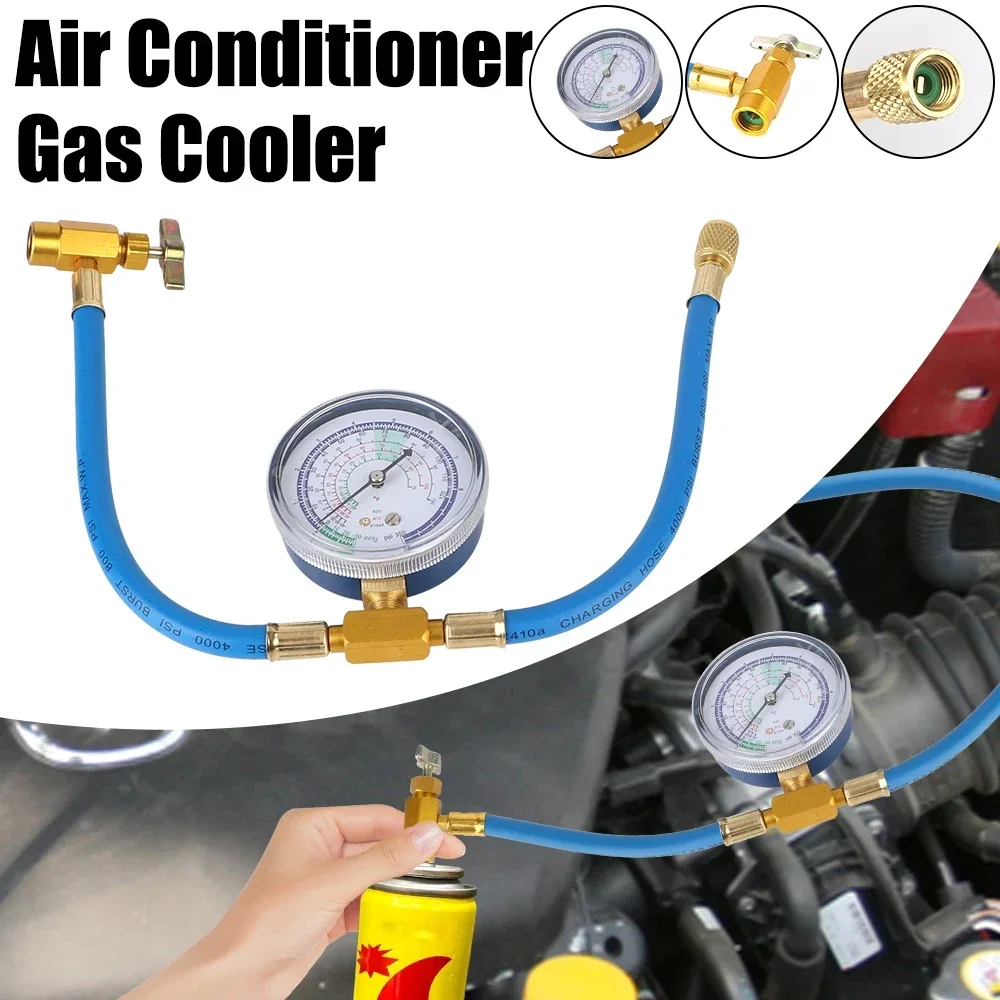 Car AC charging kit, R134A AC charging hose kit, can open pressure gauge Freon charging kit, with 1/2 inch puncture canister
