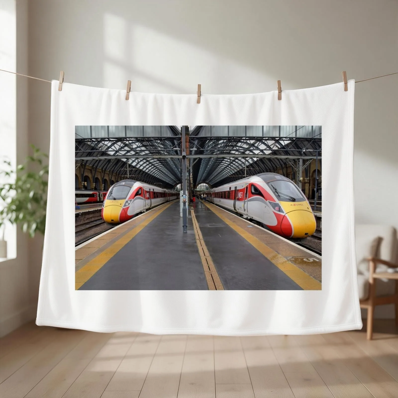 LNER Azuma trains at Kings Cross Throw Blanket couch cozy soft plush fuzzy picnic outdoor blanket