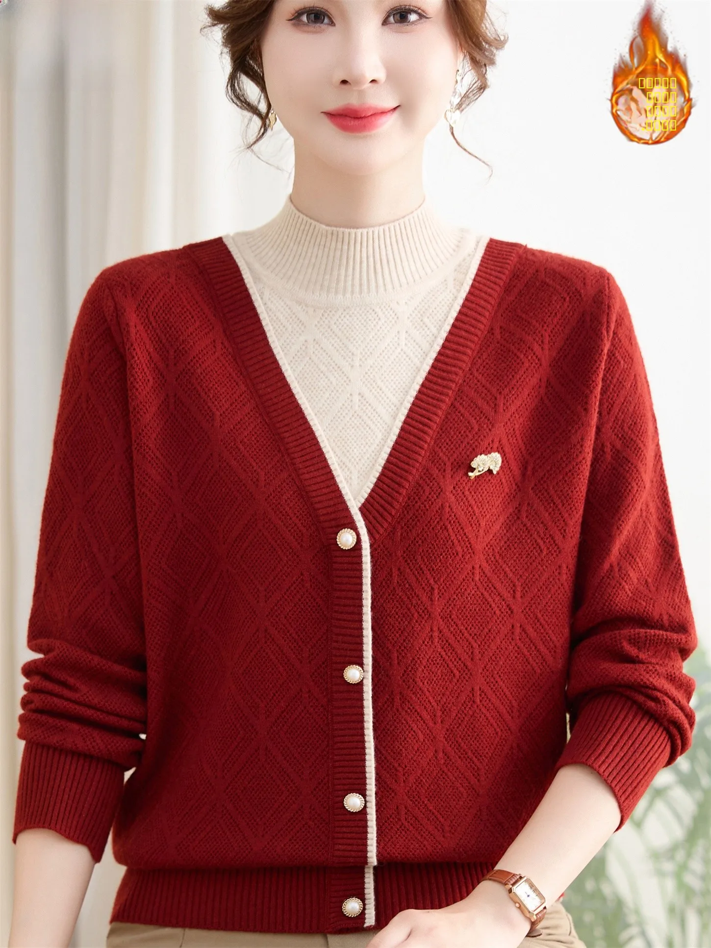 

Thiened Fce Knitted Sweater Women's Autumn Winter Warm Base Layer irt Faionable Mommy Sle f High Collar One-Piece