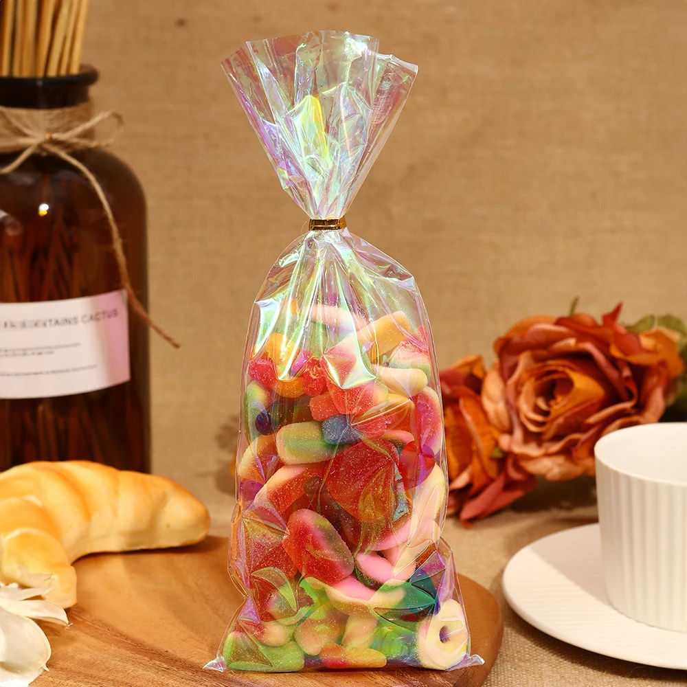 50 Stück Regenbogen-Laserfarben-Zellophanbeutel, 10 x 24 cm, holografische Party-Geschenktüte für Schmuck, kleine Unternehmen, Einkaufen, Geschenke, Verpackung – Detail 2