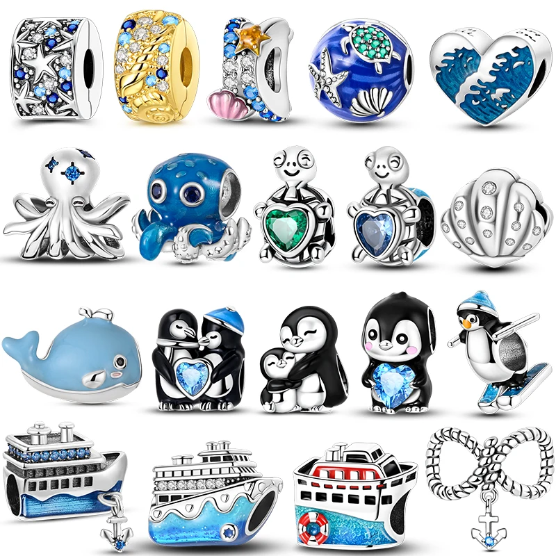 

Hot Summer Ocean World Series 925 Sterling Silver Sea Turtle Starfish Crab Octopus Charms Original Fits Women DIY Jewelry Charms