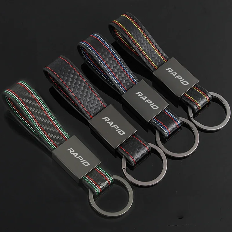 Carbon Fiber Leather Car Key Chain for SKODA RAPID Logo Citigo Enyaq KAMIQ KODIAQ VRS OCTAVIA Keychain Styling Auto Accessories