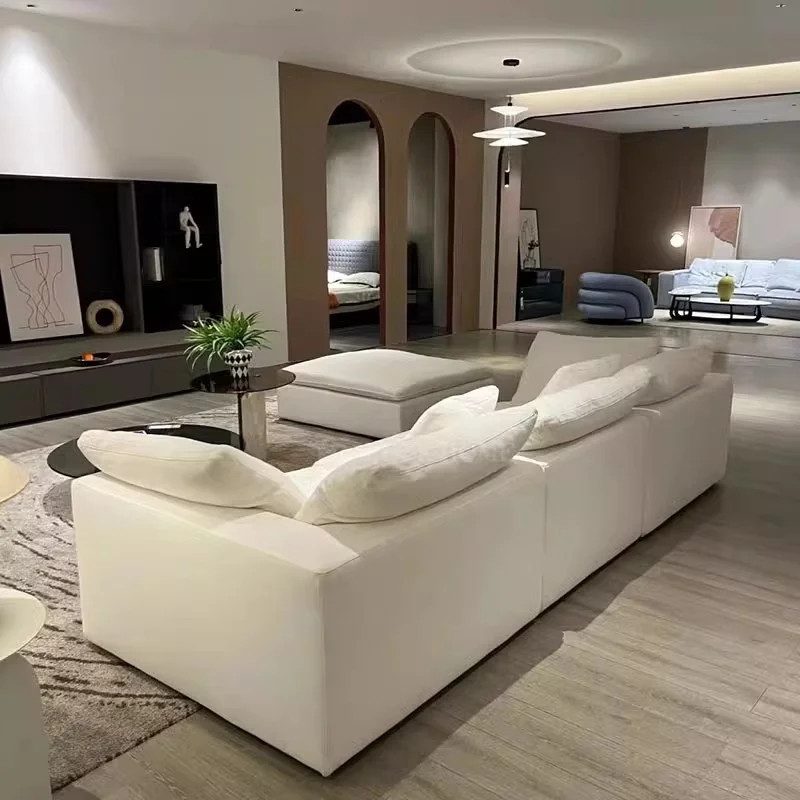 *Cloud Fabric Wabi-Sabi Style Sectional Sofa Set Simple Tofu Block Design for Living Room Linen Modular Combination