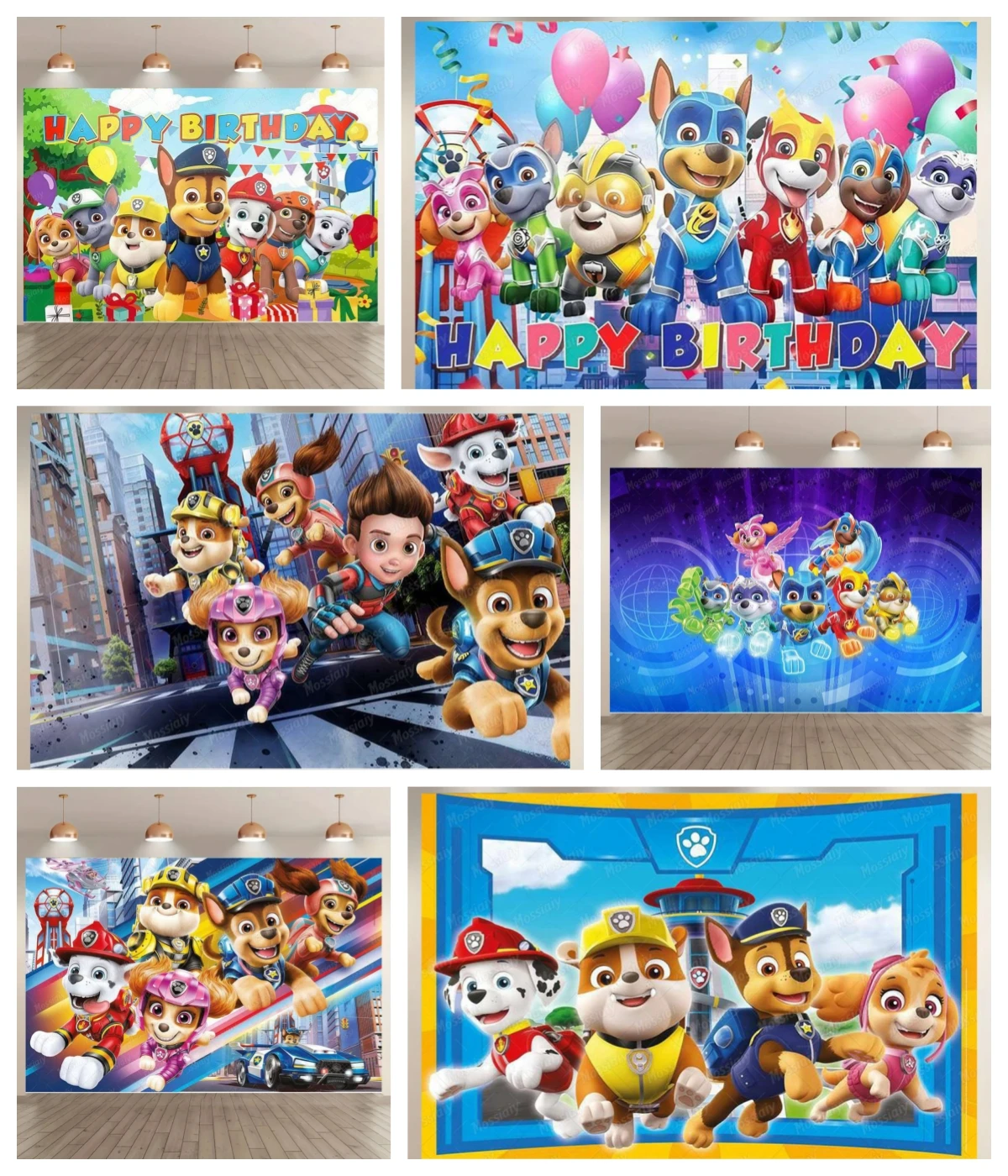 

Blue Paw Patrol Dog Birthday Party Deco Banner Cartoon Baby Show Backdrop Custom Flying Rescue Skye Photography Background