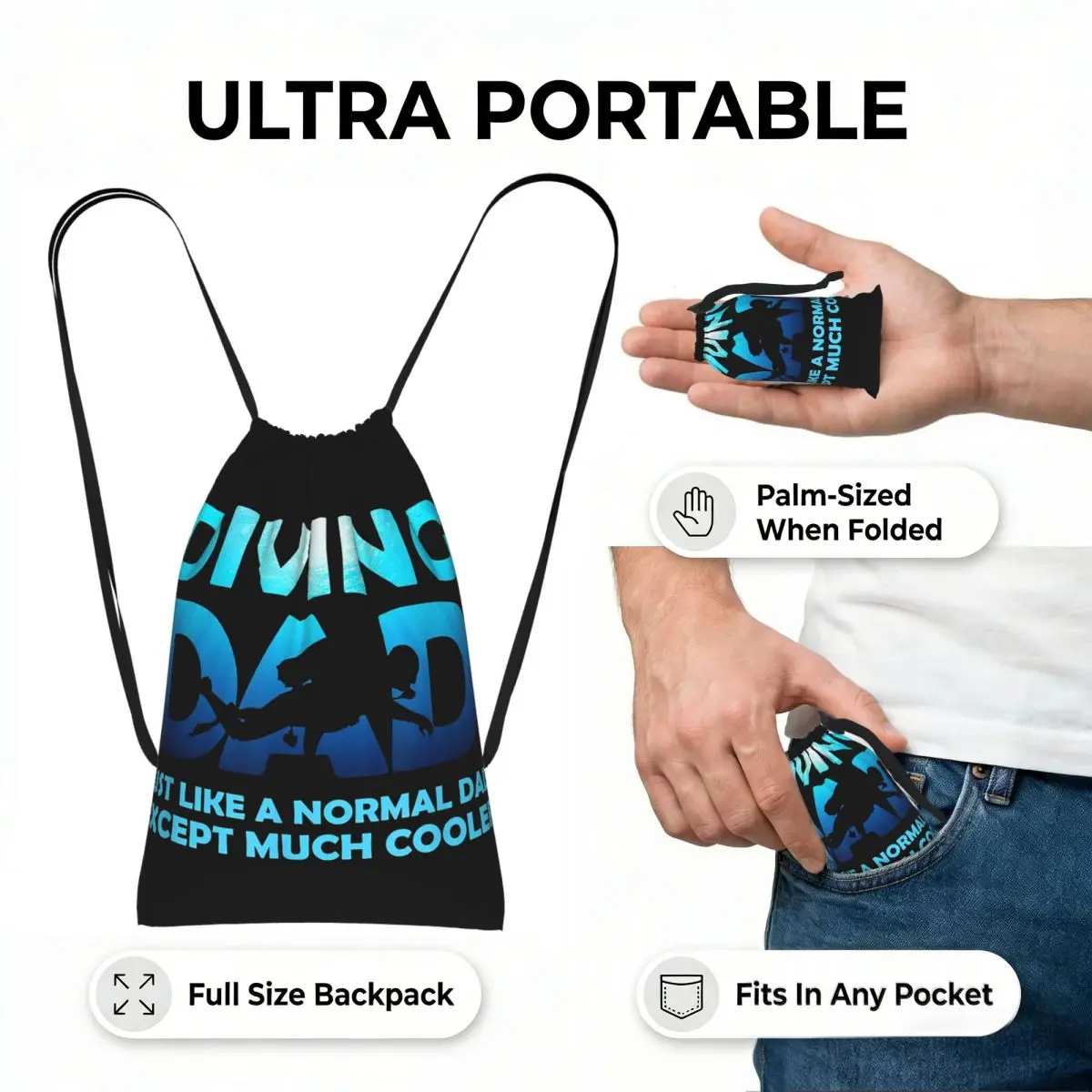 Scuba Dive Flag Bubble Diving Diver Drawstring Backpack hiking cycling Bag Portable Travel Drawstring Bag for Men Women