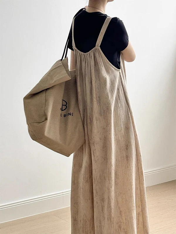 2025 Summer Suspender Rompers Oversized Women Solid Jumpsuit Fashion Cargo Overalls Holiday Wide Leg Long Pant Playsuit Wh21