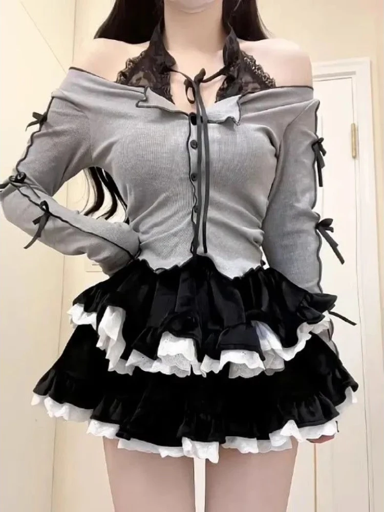 Ruffles Patchwork Skirts Women Lovely Streetwear Y2k Aesthetic Harajuku Casual Retro Lolita Fashion JK Style Ball Gown Summer