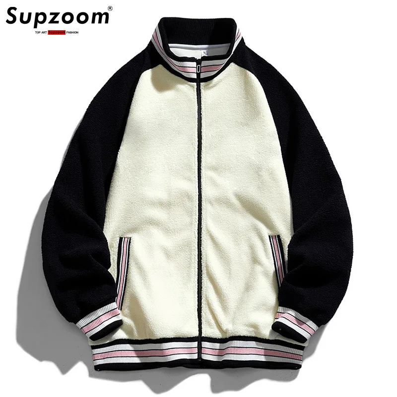 

Supzoom Новое поступление, повседневный свободный кардиган с рукавами в рубчик, свободная молния с воротником-стойкой, теплая и толстая куртка с цветными блоками