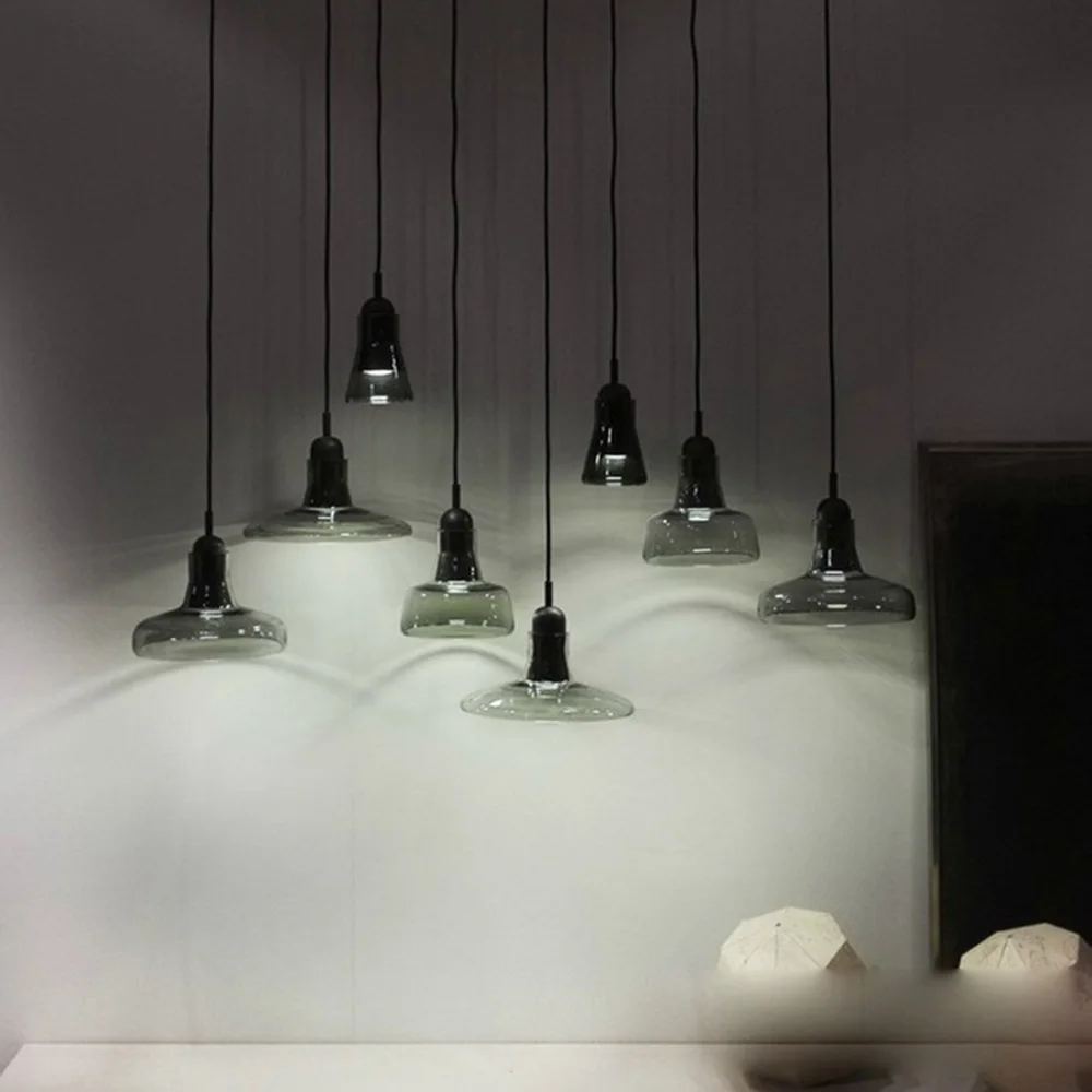 Nordic Minimalist Glass Pendant Lamp Smoky Grey Metallic Hanging Light for Kitchen Island Dining Table Restaurant E27