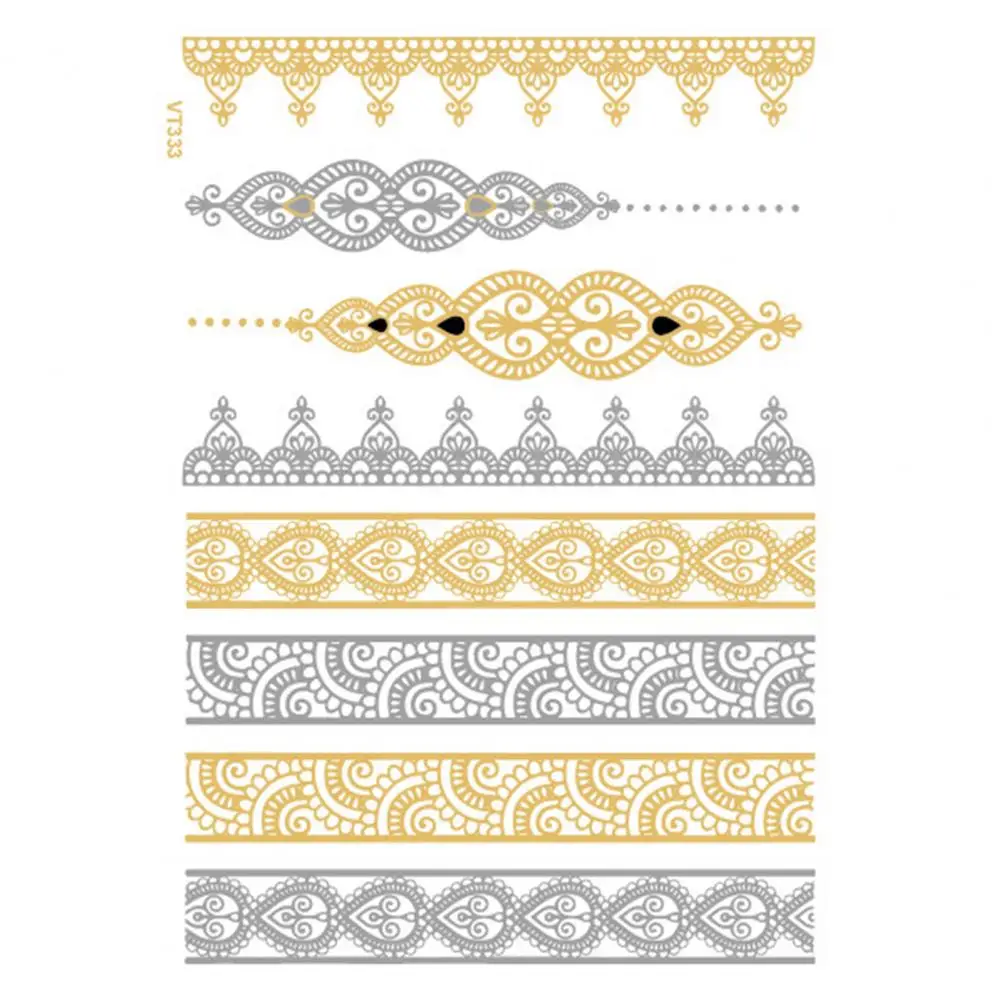 Waterproof Tattoo Sticker Body Art Art Bracelet Pattern Golden Metallic Transfer for Body Art