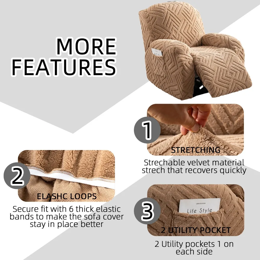 Practical Jacquard Single Sofa Cover Stretch Elastic Velvet Recliner Chair Cover Wear-resistant Non-Slip Sofa Protector Winter