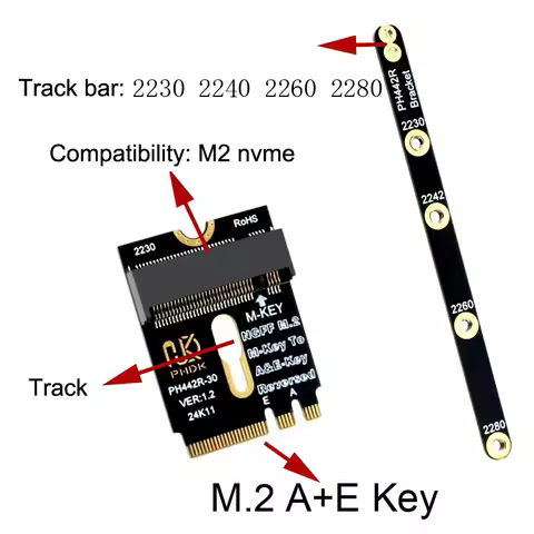 M2 WIFI Interface A/E Key To M Key PCIE 4.0 Riser Card With Bracket For 2230 2242 2260 2280 NVME SSD M.2 A+E To NVME SSD Adapter