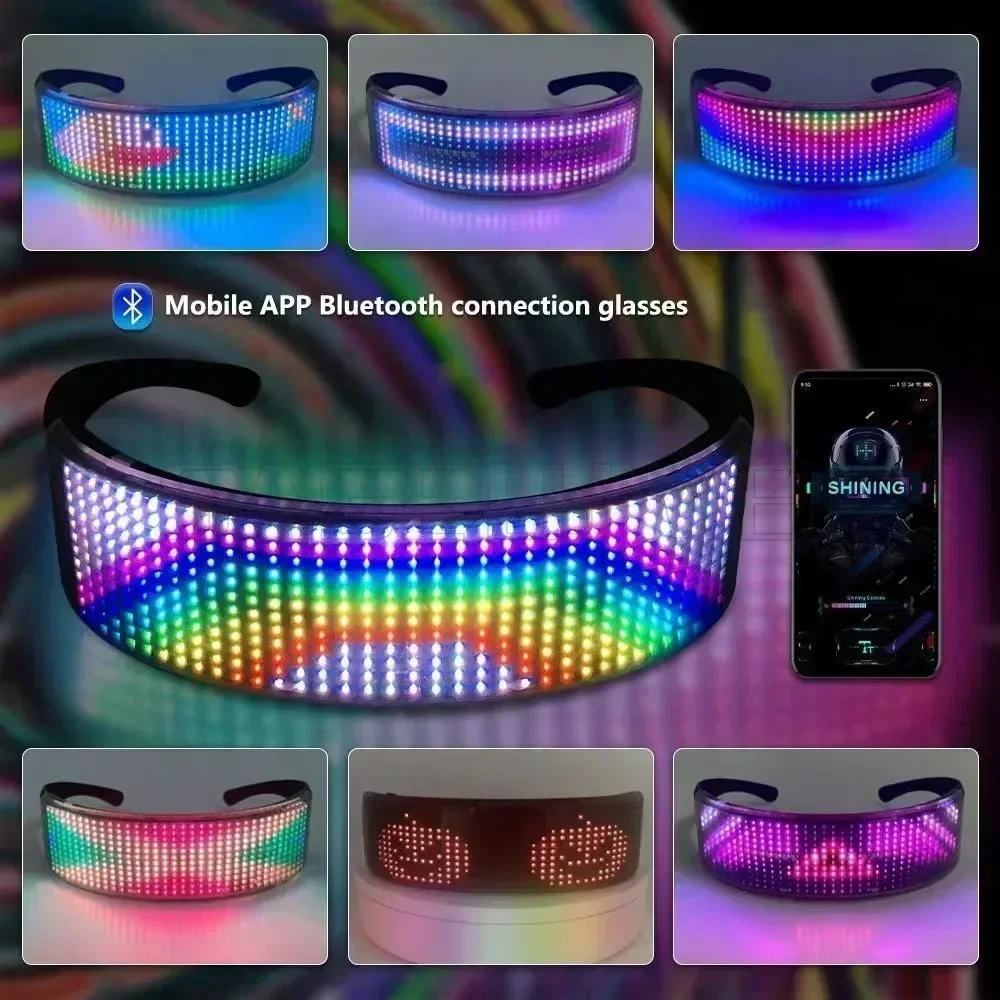 Kacamata LED Warna-warni Dinamis untuk Bar Halloween, Futuristik V1 V2 Bluetooth, Dapat Diprogram Sendiri, Menyala, Perlengkapan Elektronik Bercahaya