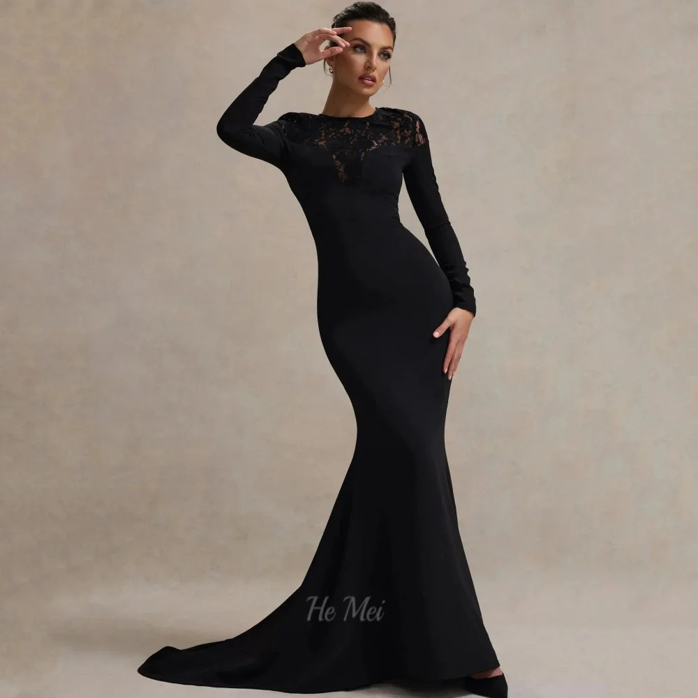 

Customized Prom Dresses Long Sleeves Lace Black Evening Dress Mermaid Formal Party Gowns Elegant Vestidos De Novia