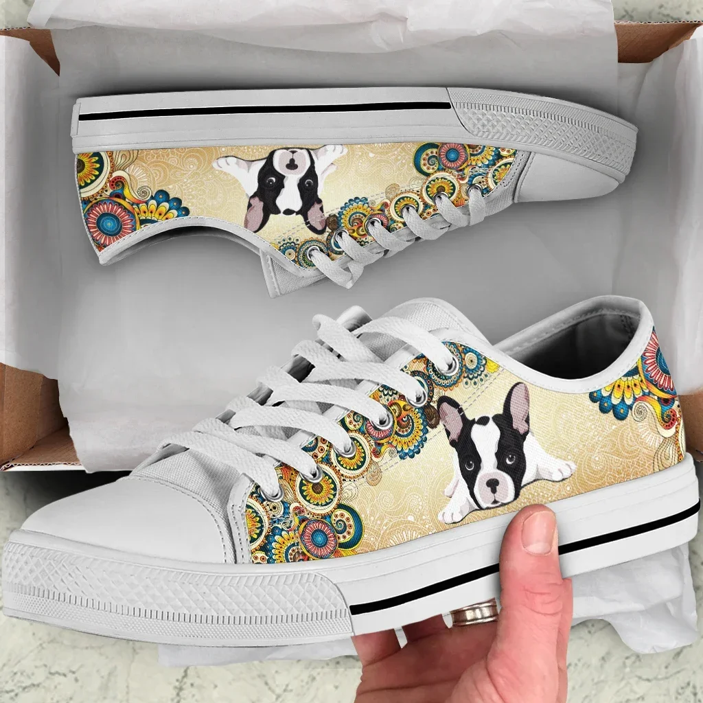 Boho Mandala French Bulldog Women's Classic Canvas Shoes Trendy Fashion Low-top Lace-up Boarding Shoe Cute Kawaii Sneakers