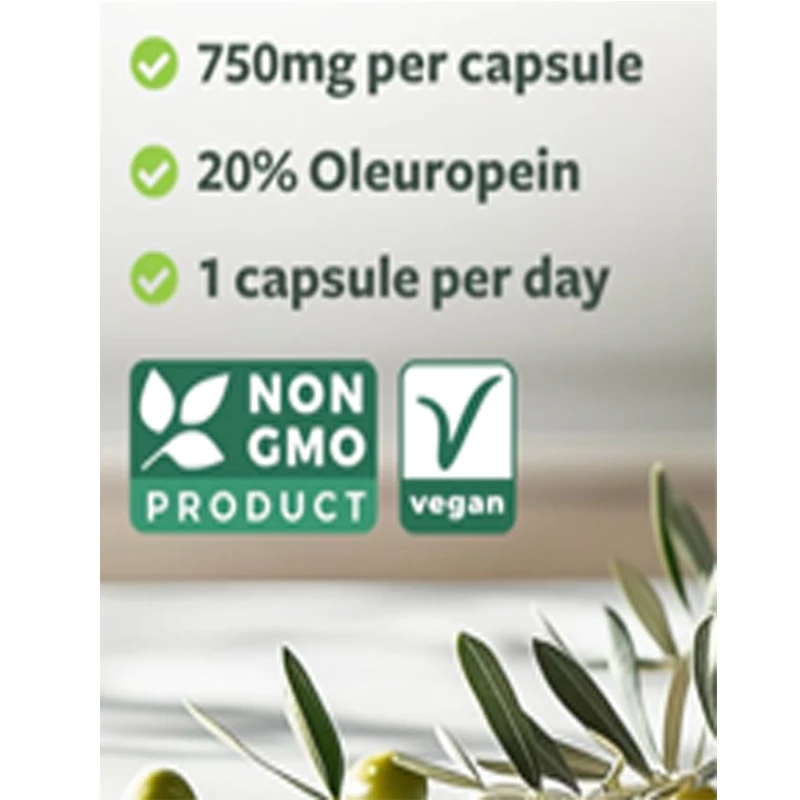 Olive Leaf Extract (non GMO) High Strength: 20% Oleuropein 750mg Suitable for Vegetarian Immune Support, Antioxidant