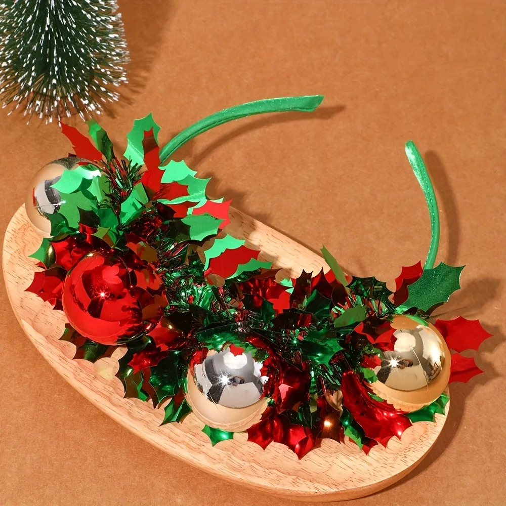 Holiday Christmas Headband, Red and Green Ball Headband Decoration - Suitable for Holiday Parties and Gift Giving