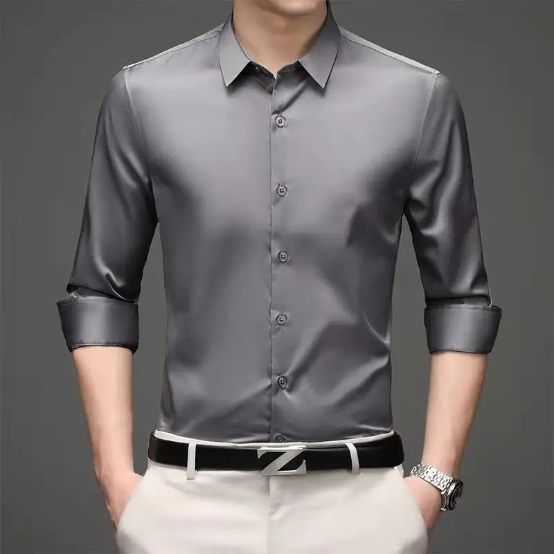 Spring and Autumn Formal Men\'s Work Clothes Long-Sleeved Shirt Business Ironing-Free Young and Middle-aged Social Solid Color