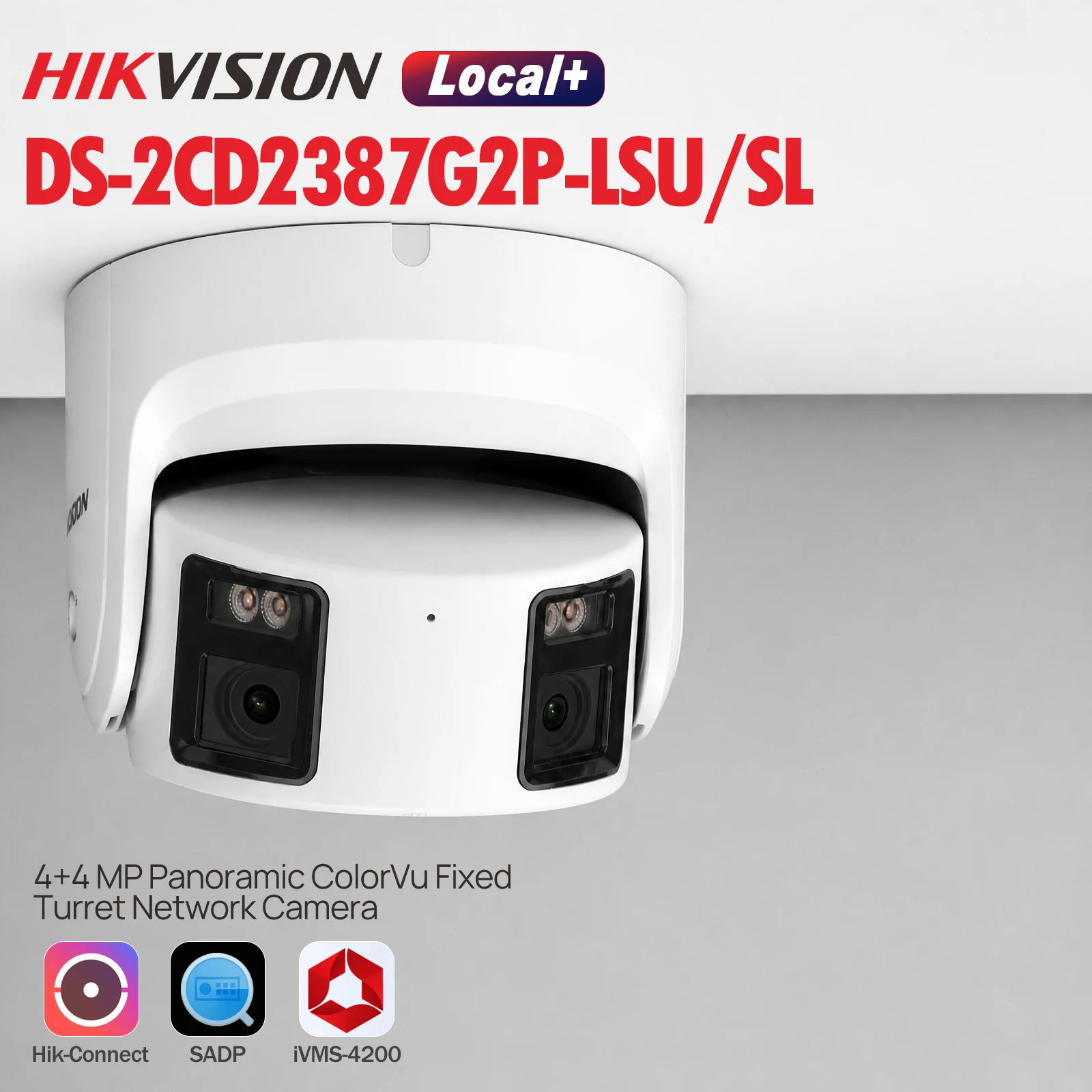 Telecamera panoramica a torretta Hikvision DS-2CD2387G2P-LSU/SL 8MP ColorVu 180 ° Telecamera IP PoE con angolo ultra ampio, rilevamento di persone e veicoli AcuSense, luce stroboscopica, allarme